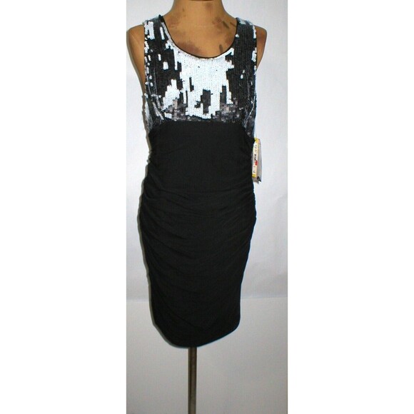 NWT $484 New Womens Alice Olivia Sequin Silk Black White Tank Dress 12 Designer - Picture 2 of 11